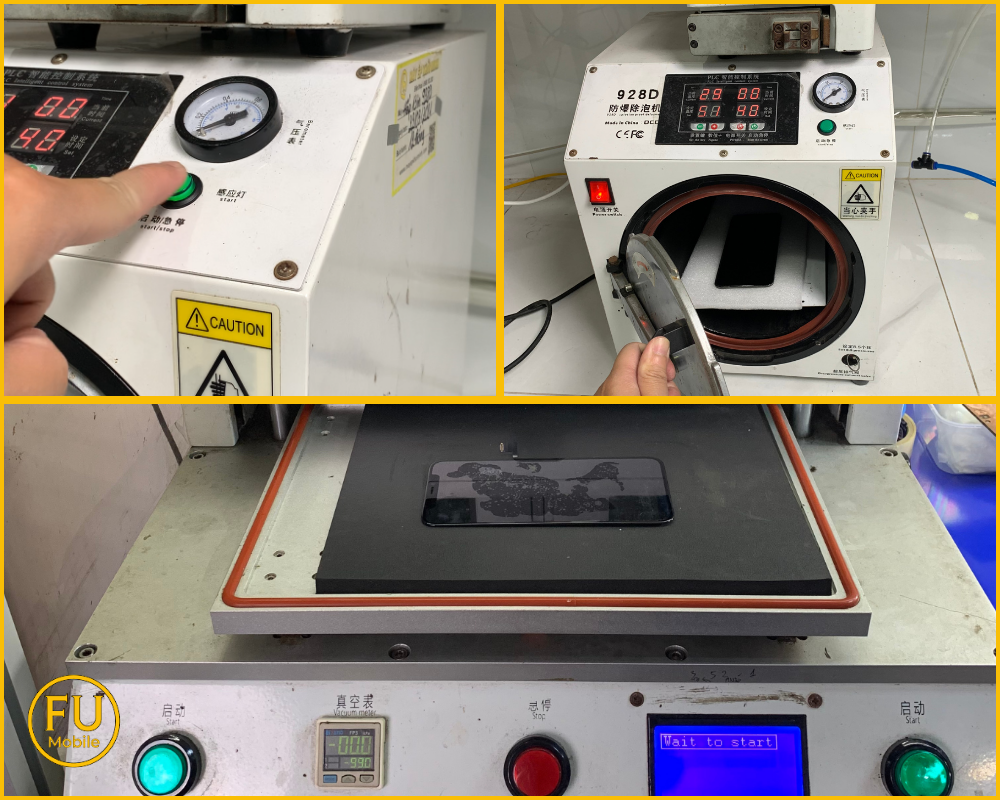 Cận cảnh máy hấp UV và máy tách kính đang hoạt động tại phòng kỹ thuật