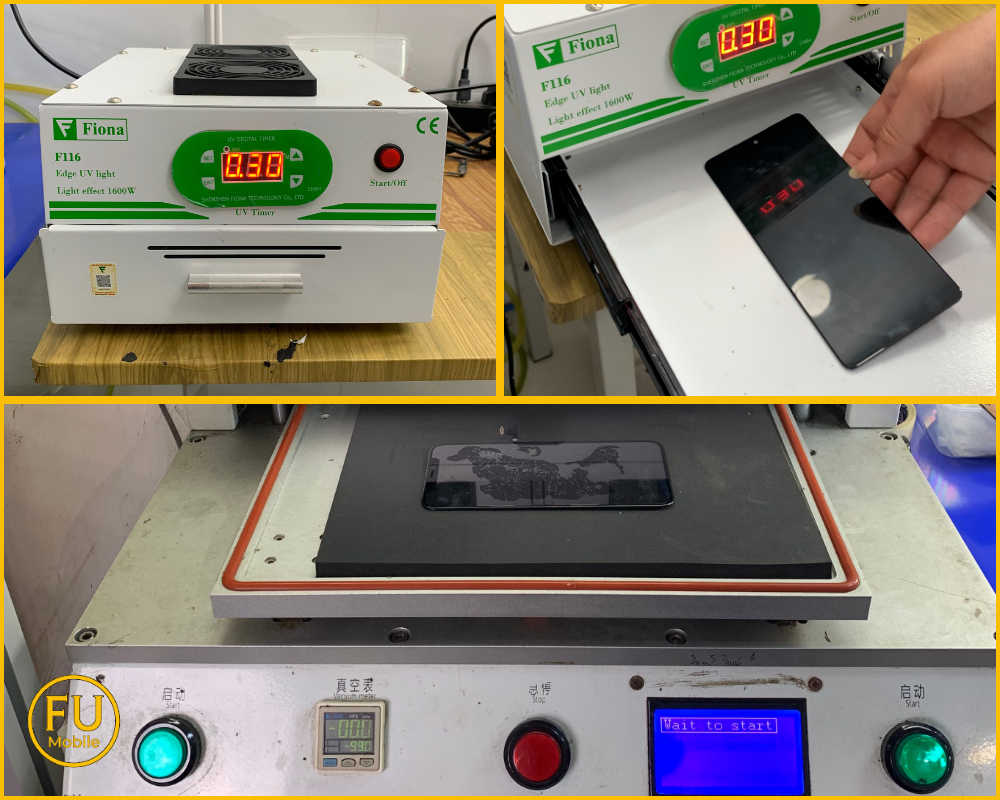 Máy ép kính đang hoạt động tại phòng kỹ thuật FUmobile
